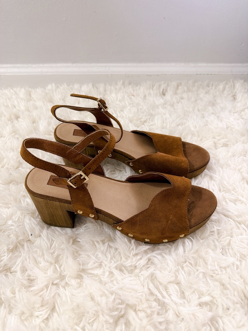 Topshop Suede Ankle-Strap Block Heel Sandals - Brown